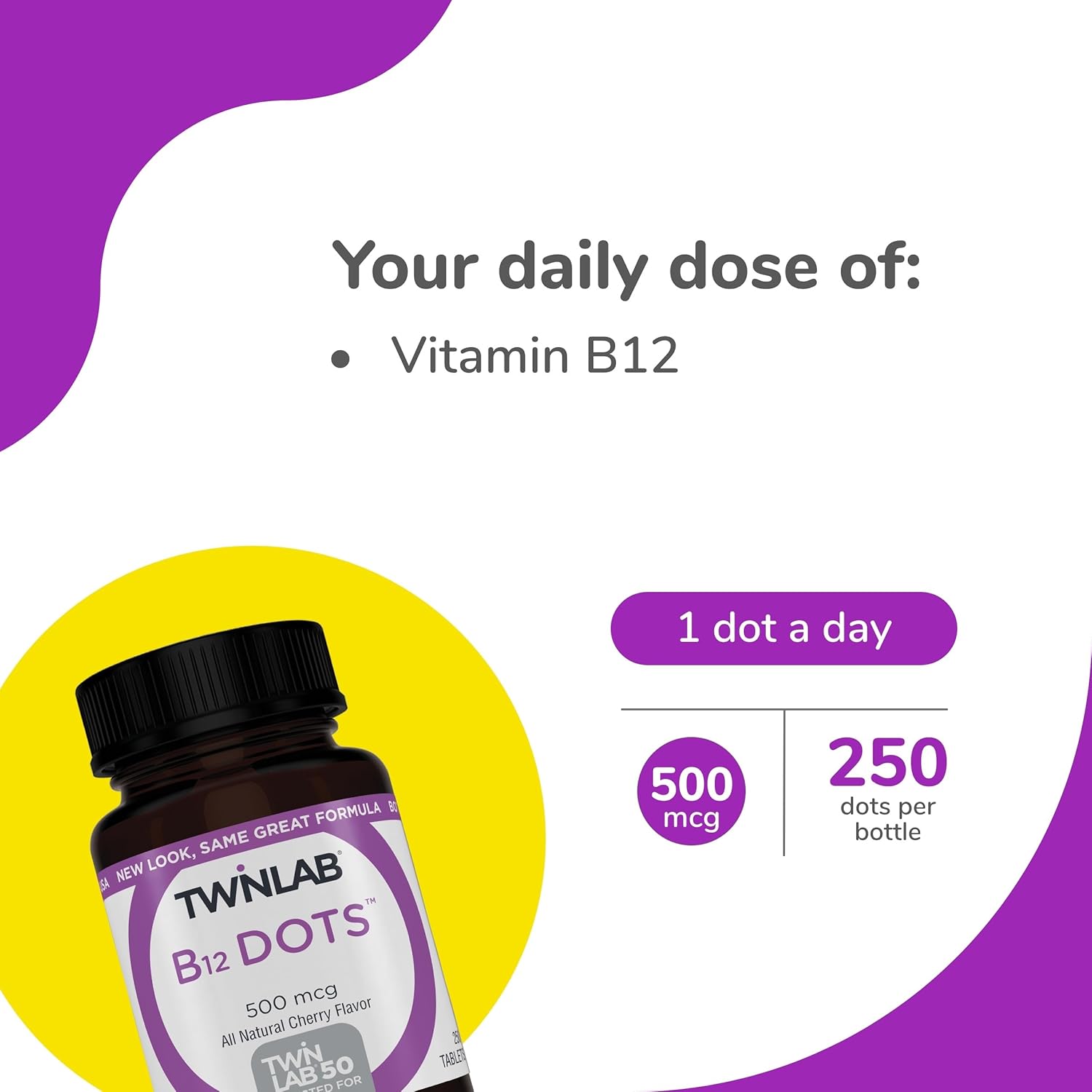 Twinlab B-12 Dots - Energy Production Support Supplements with Vitamin B12-500 mcg, 250 Tablets (2 Pack)