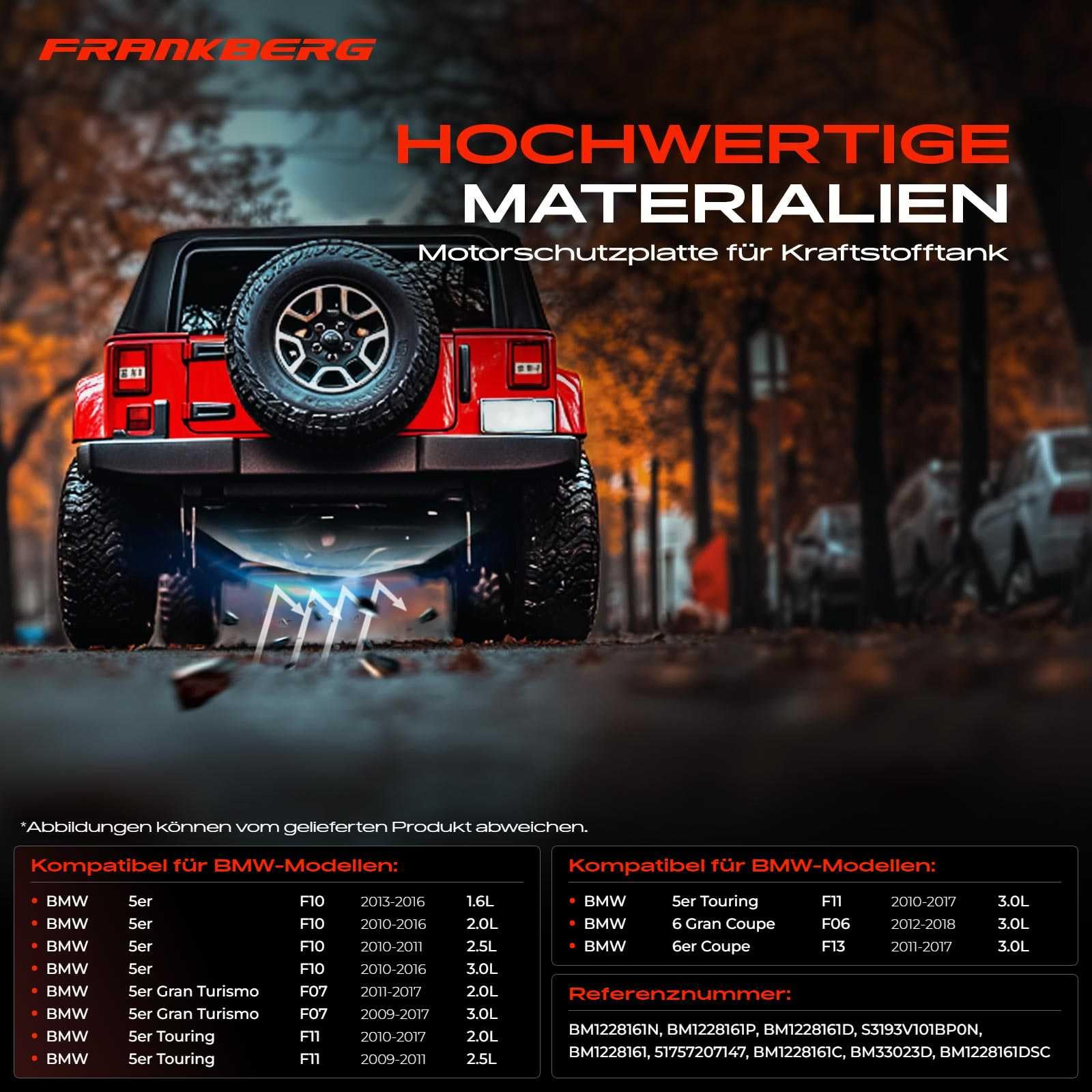 Frankberg Unterfahrschutz Tankschutz Motorverkleidung Kompatibel mit 5er Touring F11 5er F10 7er F01 F02 F03 F04 6 Gran Coupe F06 Replace# 51757207147