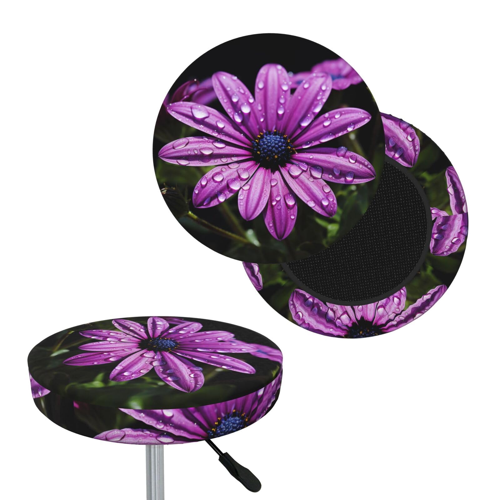 FodPand Purple Daisy Bar Stool Cover Round Elastic Stool Cushion Covers Washable Bar Stool Chair Slipcover Stretch Stool Seat Covers for 12-14 Inch Chair