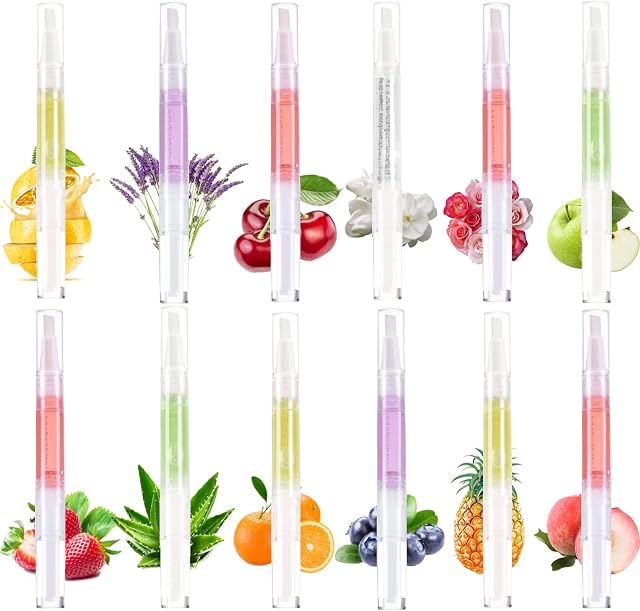 Cuticle Oil Pens Nail Care,12PCS Mix Flavors Revitalizer Pen Set,Nail Natural Ingredients Revitalize Soft Brush,Cuticle to Prevent Cracking (12PCS)