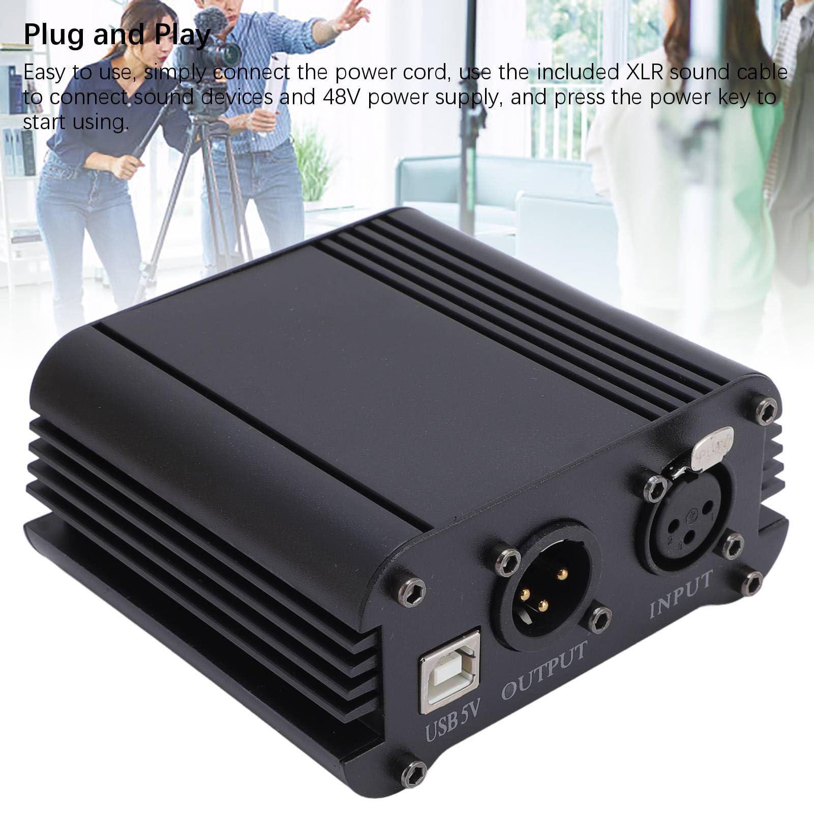 48V Alimentation Fantôme, Plug and Play Aluminium Alliage Portable Power for Condenser Microphone, Mic Préampe, Recording Studios