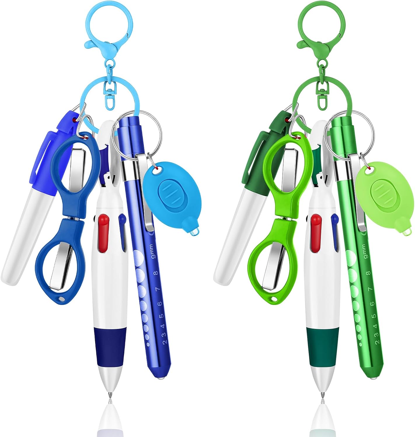 24 pcs Nurse Pen Set Include Permanent Marker Pen Pen Lights for Nurses Retractable Ballpoint Pen Nursing Keychain Clip Foldable Scissors LED Flashlight Keychain for Nurses (Blue Green Pink Purple)