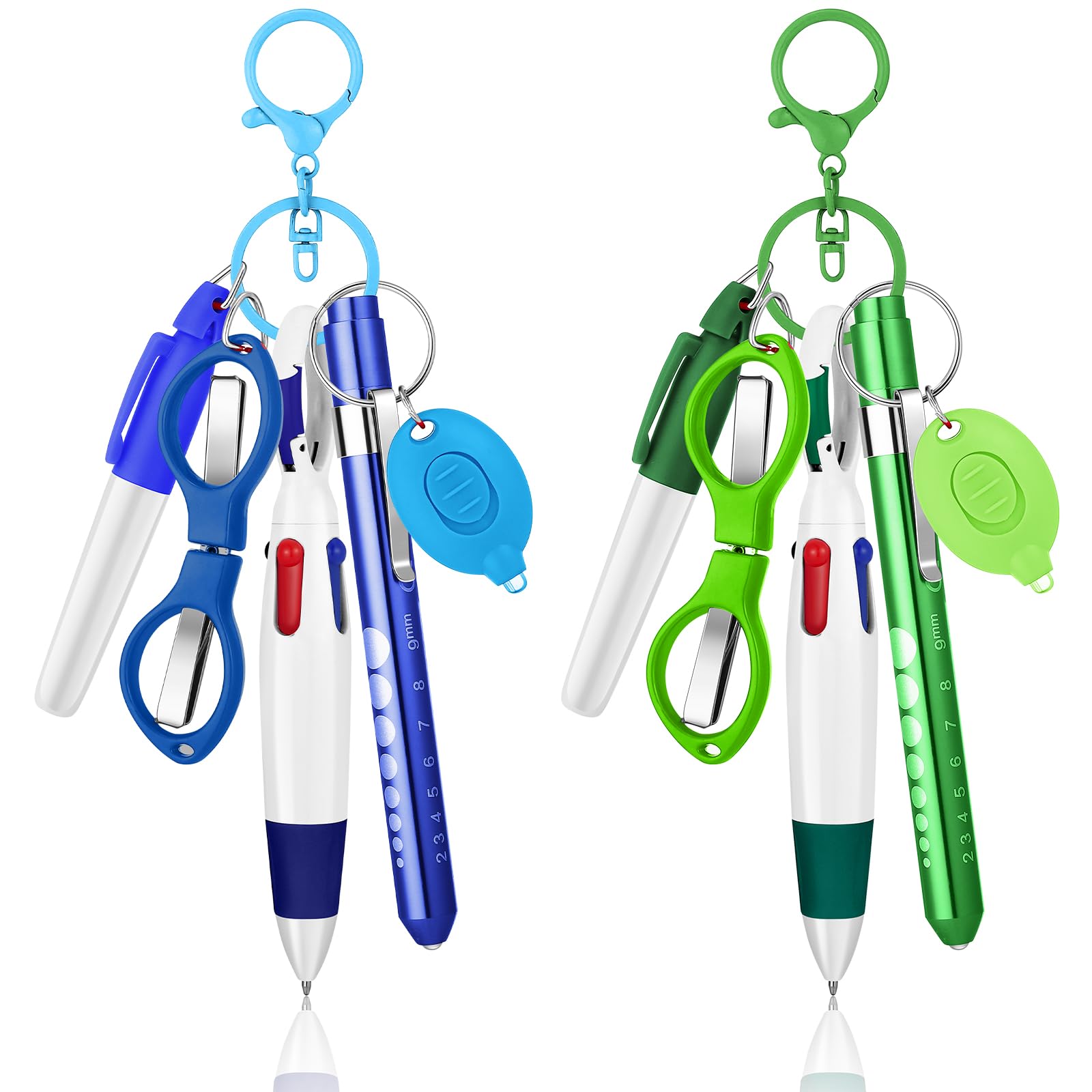 Photo 1 of 12 pcs Nurse Pen Set Two Colors Blue Green Include Permanent Marker Pen Pen Lights for Nurses Retractable Ballpoint Pen Nursing Keychain Clip Foldable Scissors LED Flashlight Keychain for Nurses