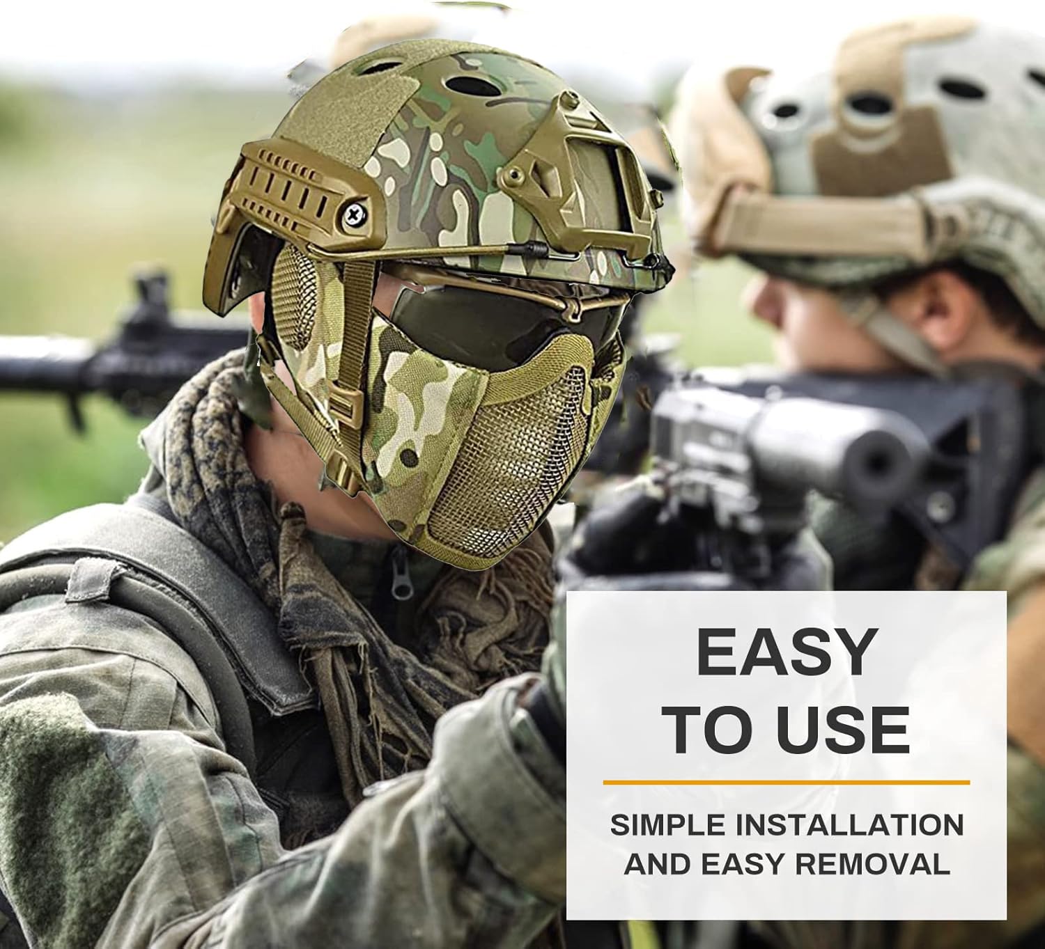 Casco Táctico Fast MH Combinado, con Protección Auditiva Plegable, Máscara de Malla de Media Cara y Gafas para el Juego de Juego Airsoft Paintball CS — view 4