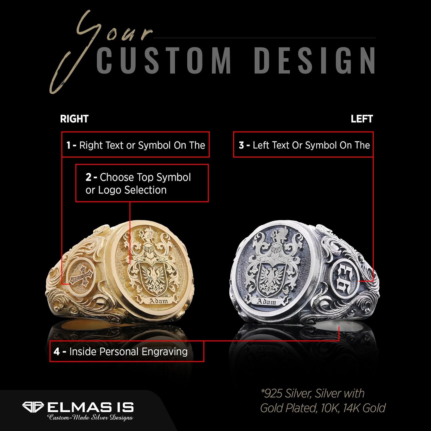 Family Coat of Arms Ring, Raised Family Celtic Ring, Crest Ring, Coat of Arms Ring, Personalized Ring, Customized Ring, Family Crest Ring