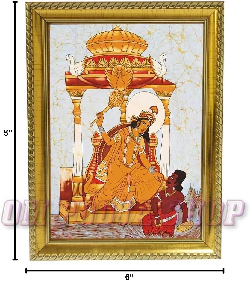 Om Pooja Shop Bagalamukhi MATA Photo in Wooden Frame for Das Mahavidya Worship (Golden)