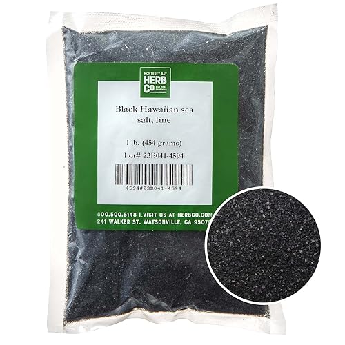 Monterey Bay Herb Co. Sal marina hawaiana negra  Sal de lava negra  para alimentos asados y a la parrilla  Sal de acabado o uso cosmético  14 lb