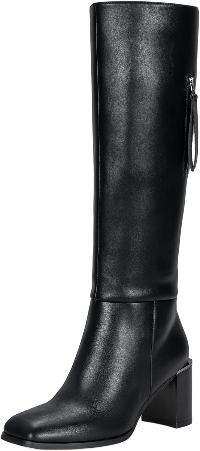 Vepose Knee High Boots Women, Chunky Square Toe Tall Fashion Low Heel Boots with Inside Zipper and Wallet Pocket