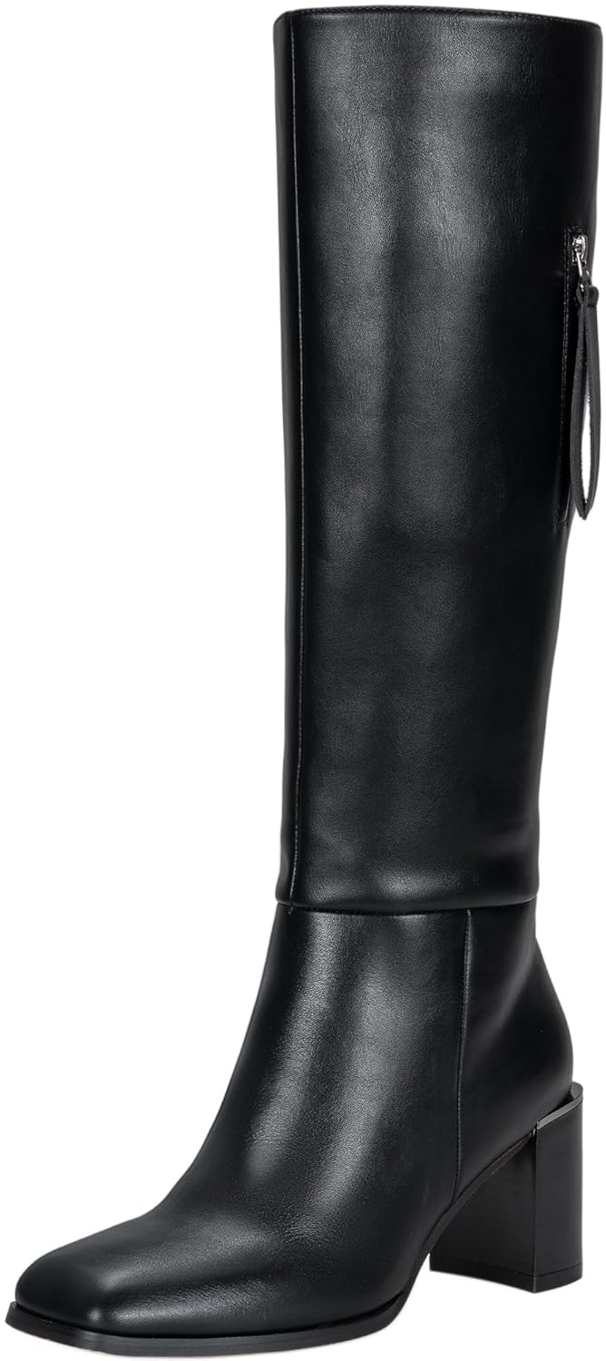 Vepose Knee High Boots Women Chunky Square Toe Tall Fashion Low Heel Boots with Inside Zipper and Wallet