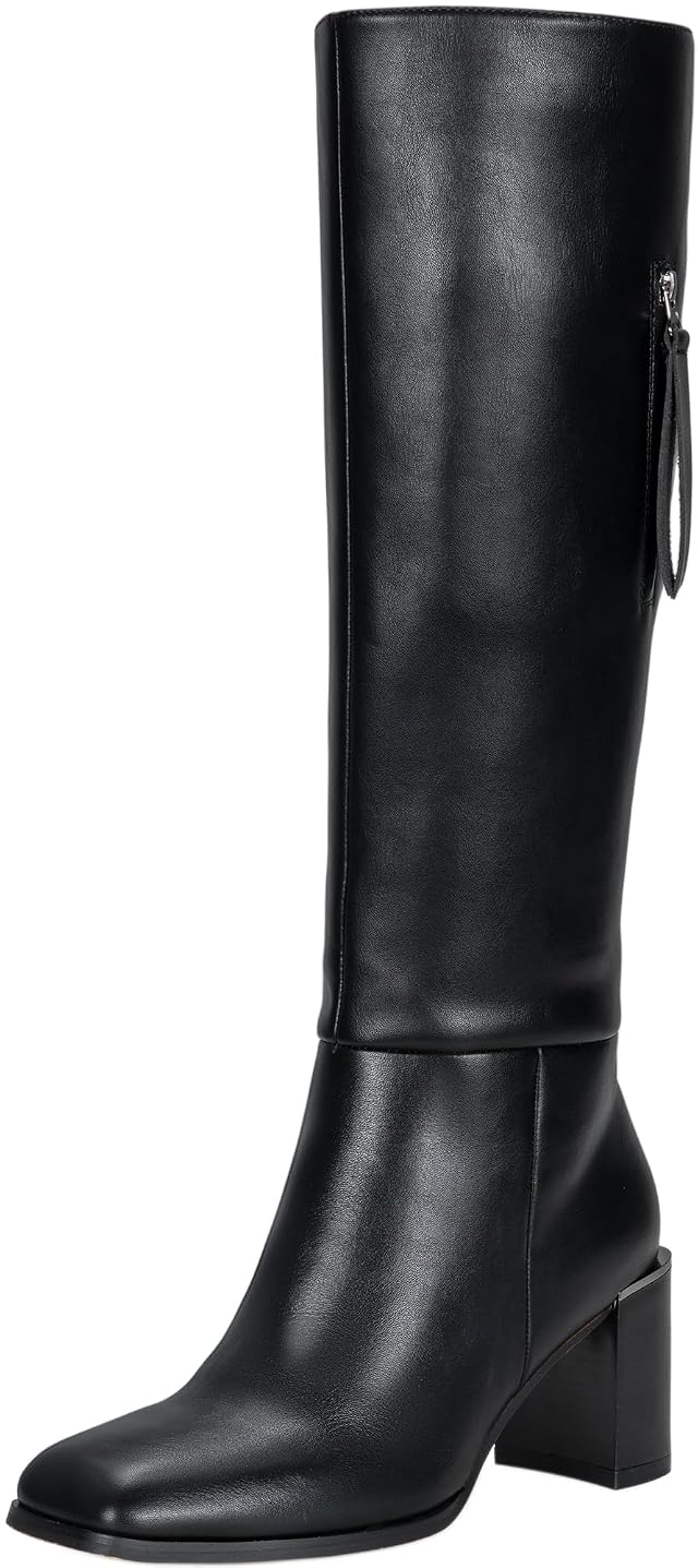 Vepose Knee High Boots Women Chunky Square Toe Tall Fashion Low Heel Boots with Inside Zipper and Wallet