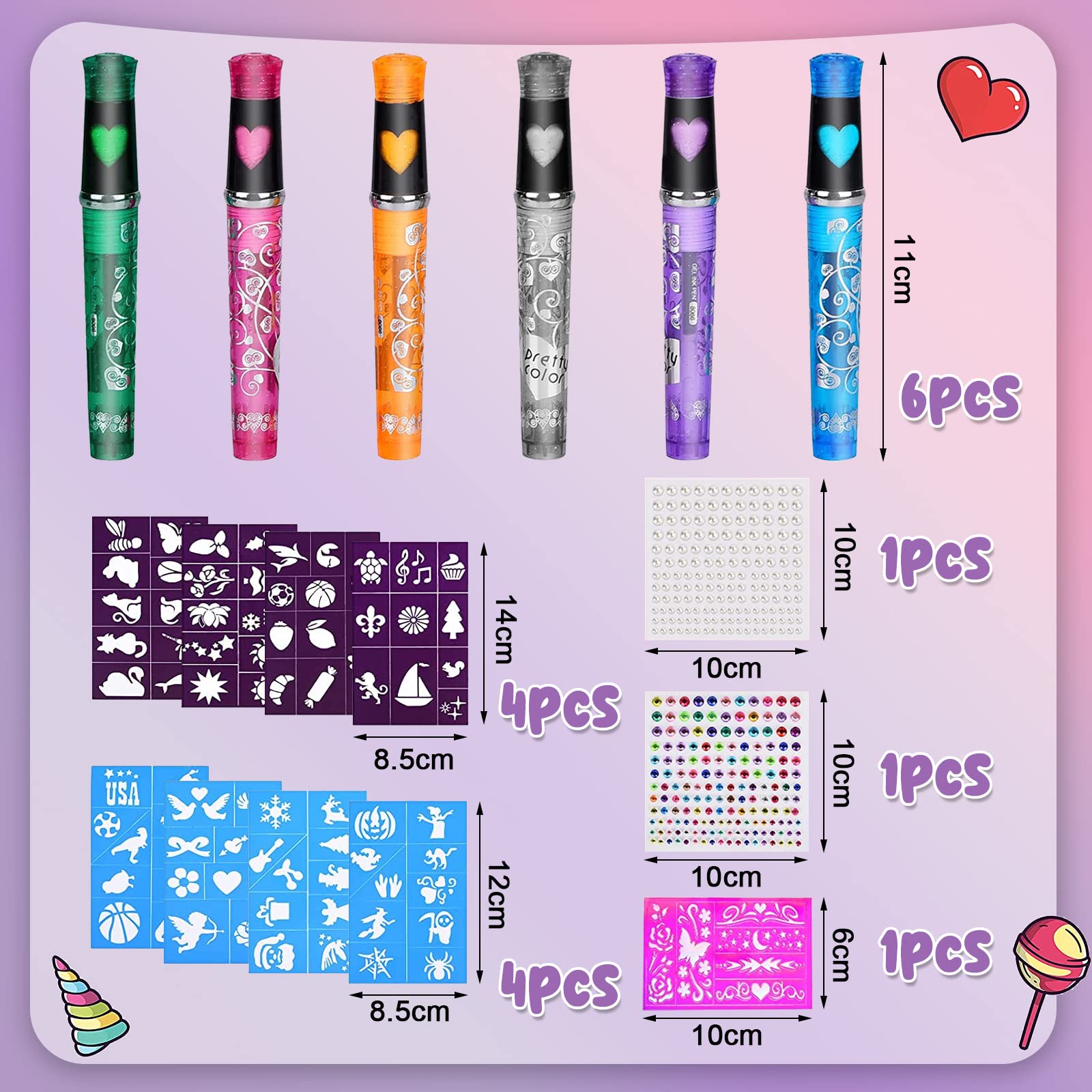 Kit De Rotuladores Para Tatuajes Temporales De 6 Colores – Con 8 Plantillas Y Pegatinas, Ideal Para Niños