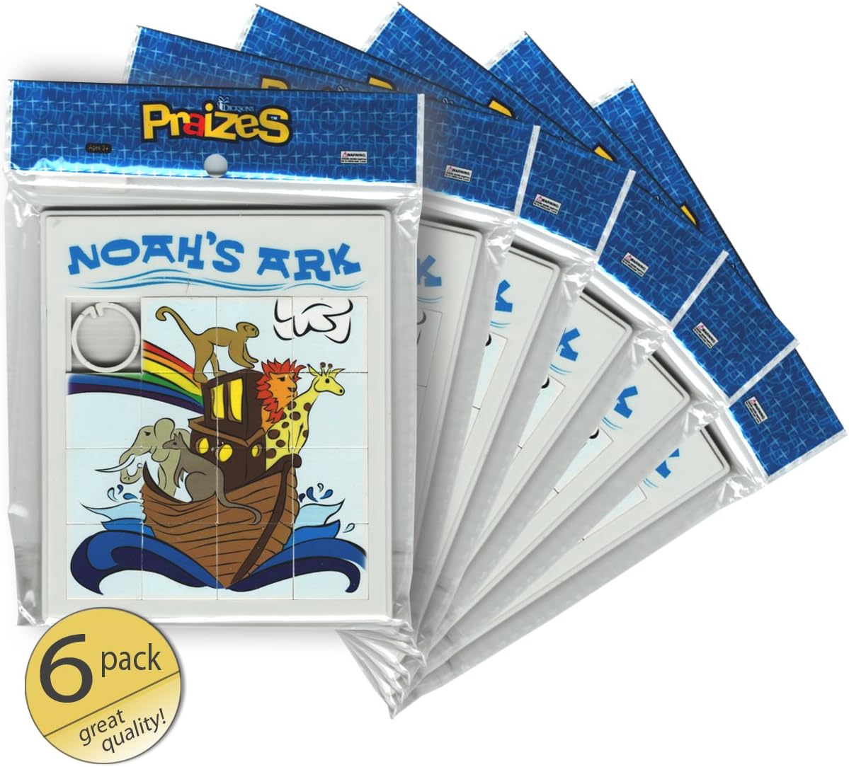 Set of 6 - Quality Noah's Ark Slide Puzzles Large Size - Sunday School Prizes - Religious Prizes - Wholesale Bulk Pack