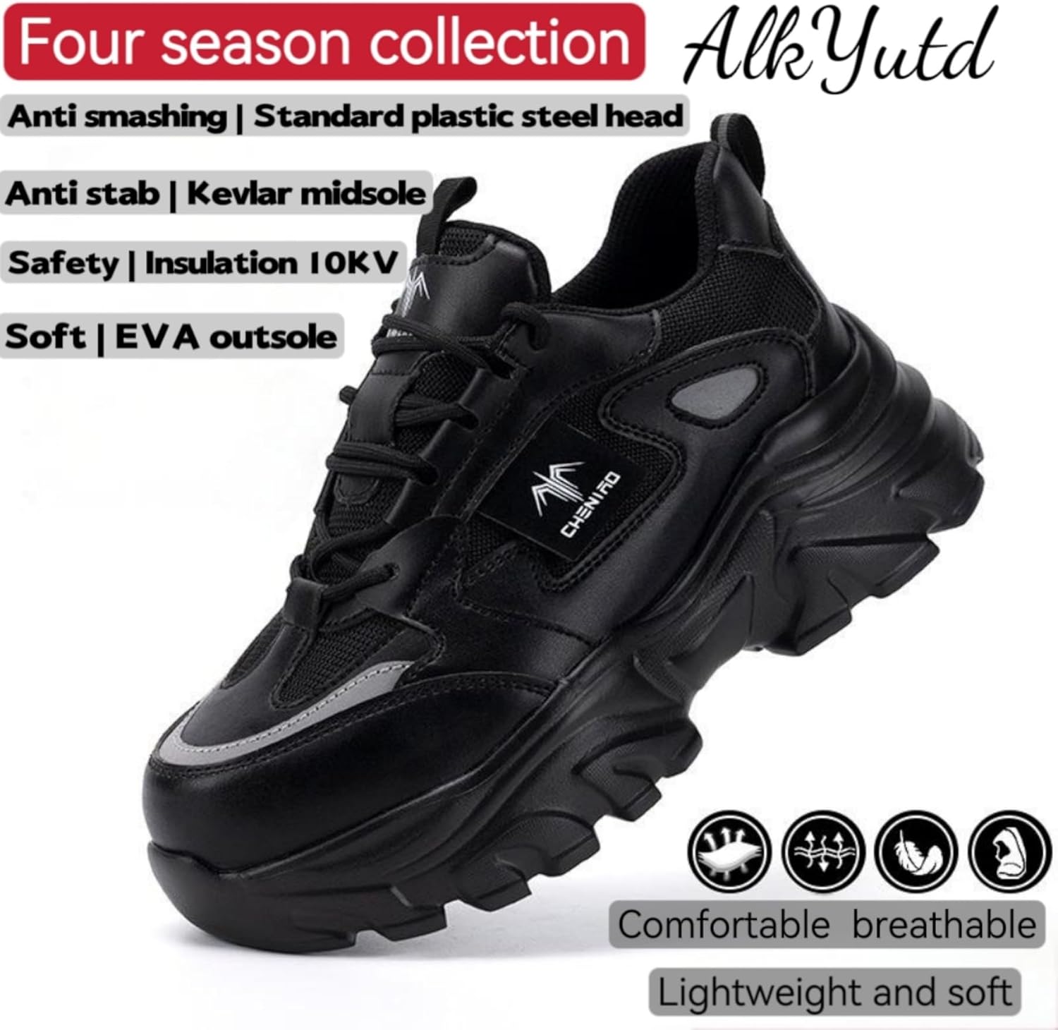 Women's Lightweight PVC Steel Toe Safety Shoes Lace-Up Breathable Chunky Sneakers