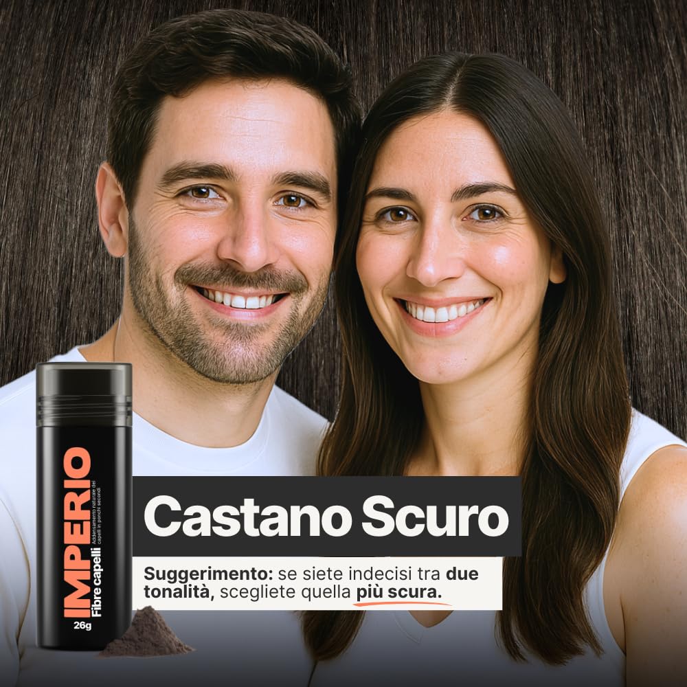IMPERIO Fibre capelli - per l'infoltimento dei capelli per capelli più spessi e pieni in pochi secondi. Nasconde la caduta dei capelli nelle donne e negli uomini. 100% naturale. 26g (castano scuro)
