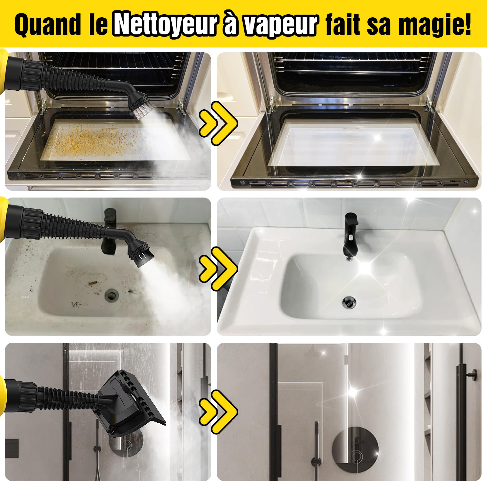 Nettoyeur vapeur portable pour la maison, multi-usages avec 10 accessoires pour tapis, rideaux, canapés, cuisine, punaises, salle de bain et plus encore (yellow)