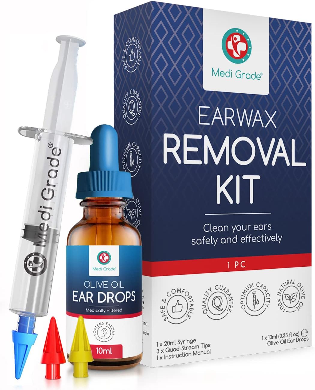 Ear Wax Removal Kit with Olive Oil Ear Drops, 10ml - The Original Ear Syringe Kit with Ear Wax Removal Drops for Softening and Safely Removing Earwax - Gentle Ear Cleaner Ear Wax Remover
