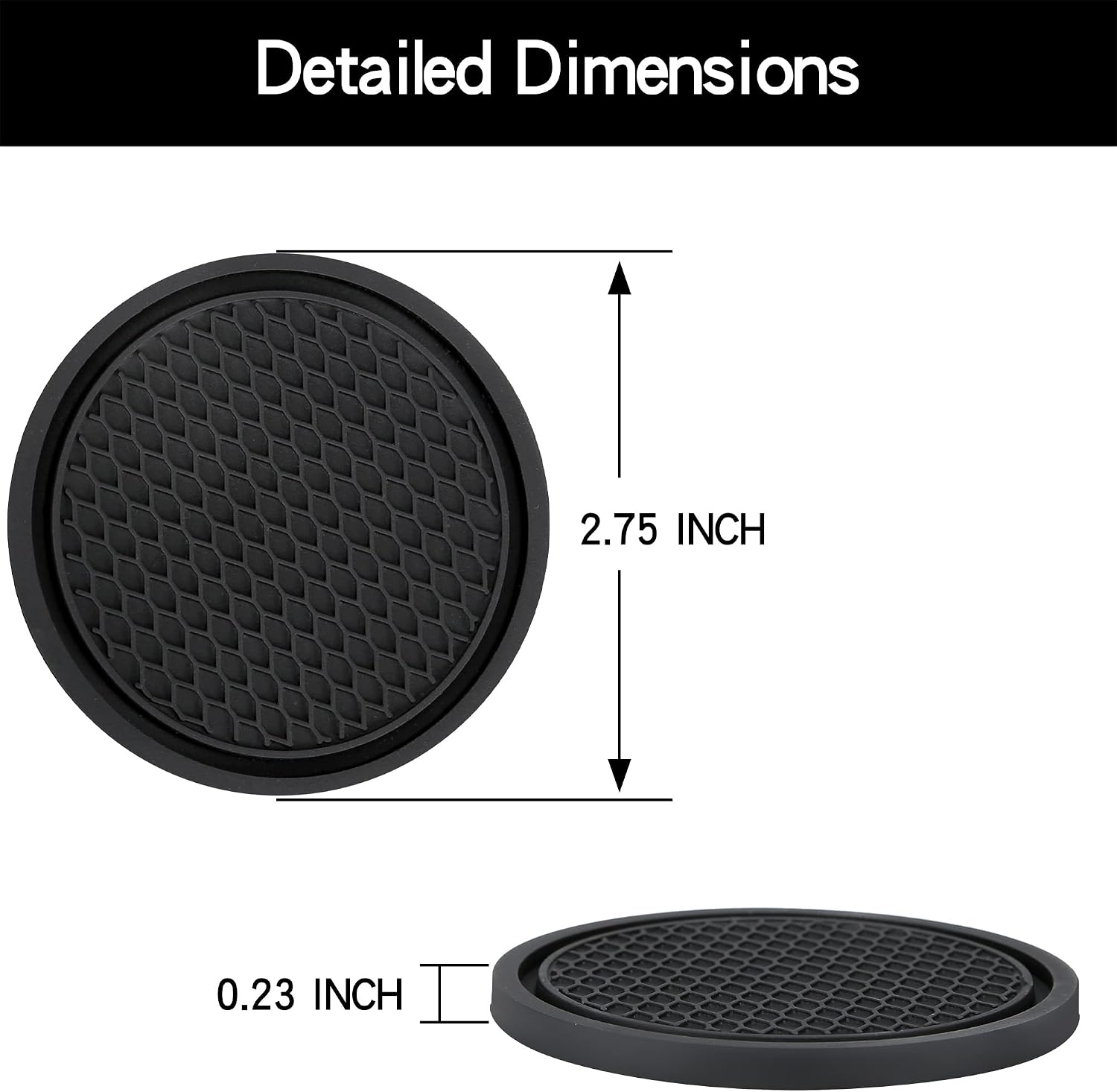 Car Cup Coaster 2PCS, 2.75 inch Car Accessories Anti Slip Cup Holder Insert Coaster, Suitable for Most Car Interior, Black
