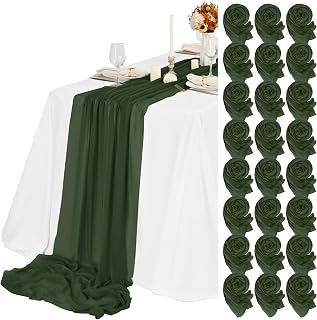 24 Packs Hunter Green Cheesecloth Table Runner,10ft Green Rustic Gauze Boho Wedding Table Runner Decoration, Wedding Table Decor Sheer Table Runner for Wedding Party Bridal Shower Table