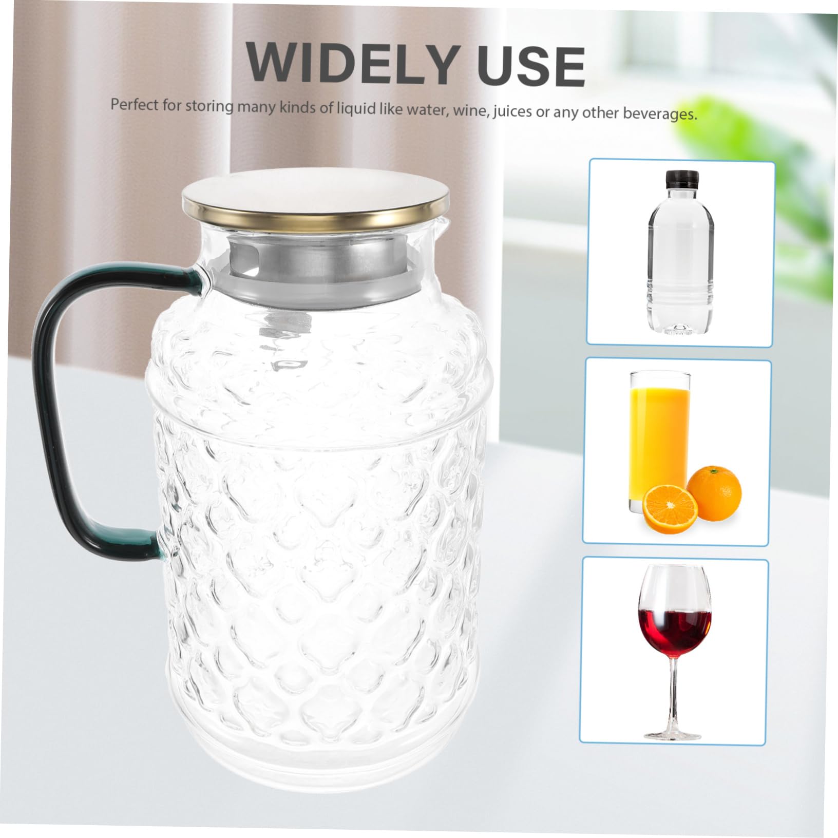 VALICLUD Jarra de Agua de Vidrio con Tapa de Madera 1,7 L Vidrio Grueso Resistente para Bebidas Frías y Calientes Uso Doméstico Familiar