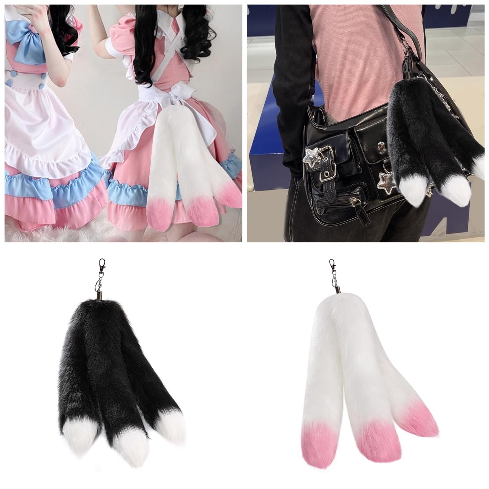 Llavero de cola de felpa suave con colgante de felpa para colgar en bolso, mochila