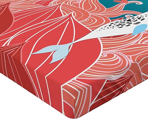 Miniatura 3 de Ambesonne Narwhal - Juego de sábanas bajeras ajustables, ilustración de boceto con temática de amor con pájaro ballena ártica y arreglo floral, ropa