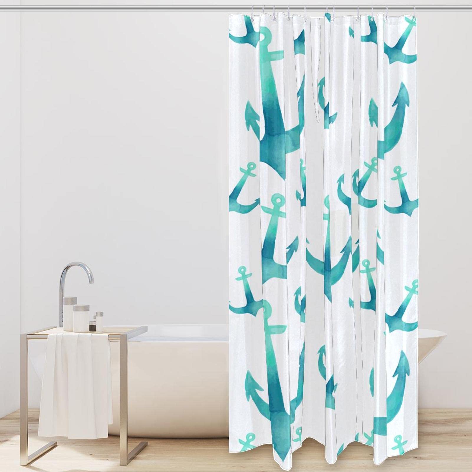 Tenda da doccia con 12 ganci in plastica, 182 x 182 cm, tenda da doccia in plastica, per box doccia e vasche da bagno, tenda da bagno e set di fodere ( foglia