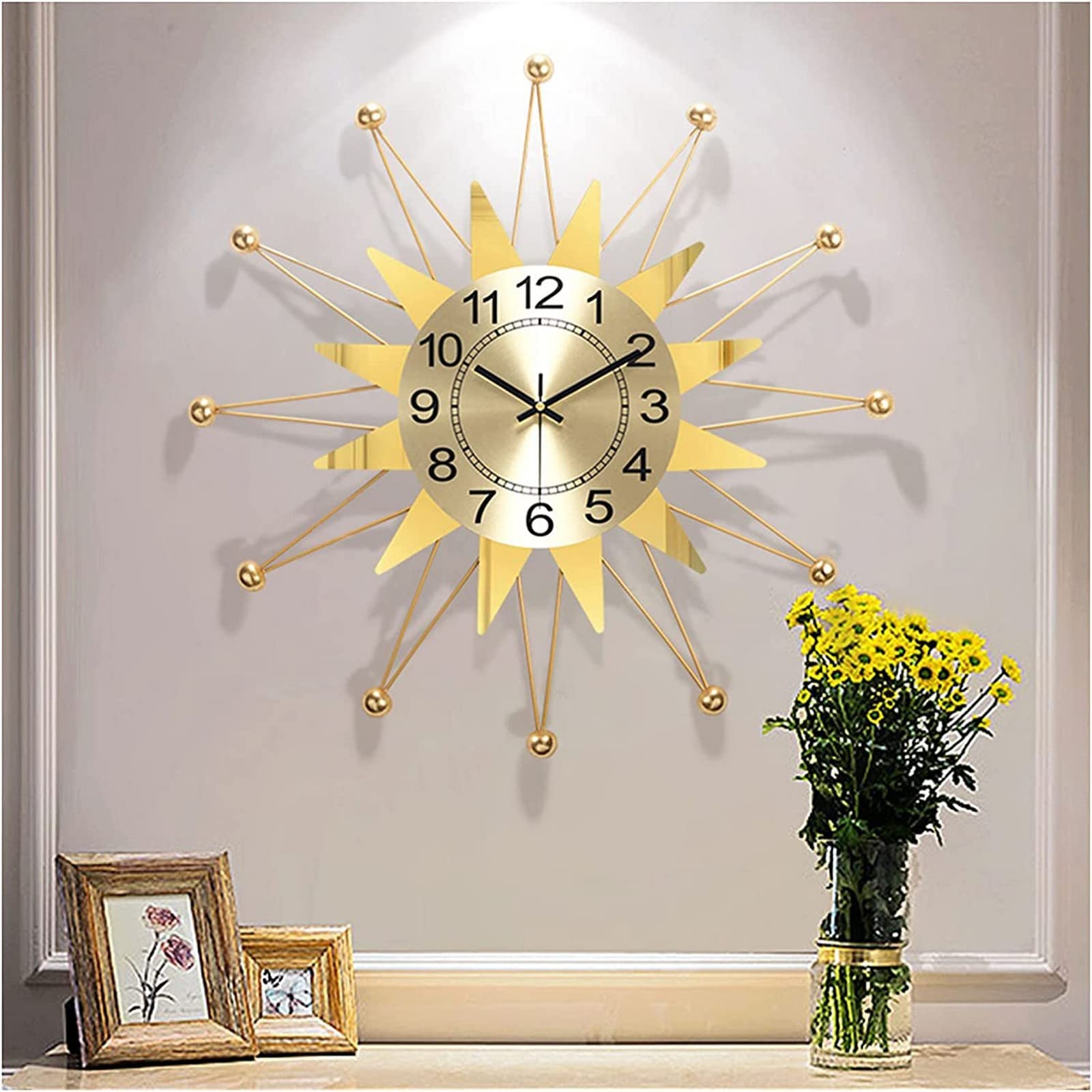 SaryEdge Wall Clock Art Simple Wall Clock Silent Wall Clock, 3D Metal Clocks, Silent Non Ticking Modern Large Quartz Clock Wall Watches for Bedroom,Kitchen,Living Room Wall Decor,