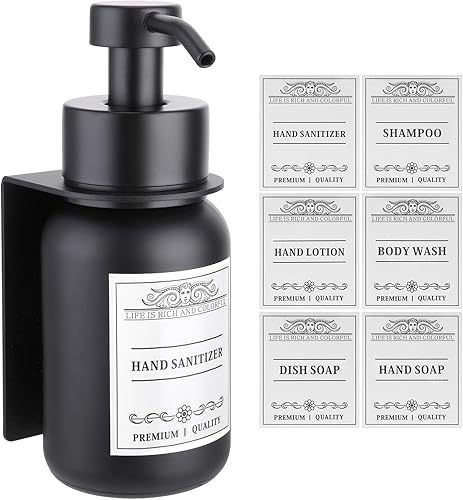 Nobtou Dispensadores de jabón montados en la pared para baño, juego de soportes de jabón de manos negros de 8.5 onzas con bombas y soportes de