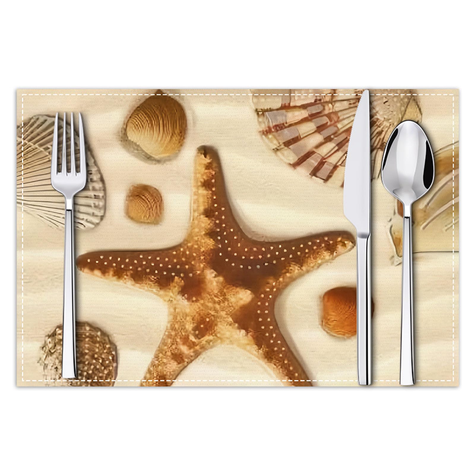 Platzsets Abwaschbar 6er Oranger Fischstern Platzdeckchen Abwaschbar Hitzebeständig Leinen Tischuntersetzer für Feiertage Party Dekor Platzset rutschfest Tischsets 45x30 cm
