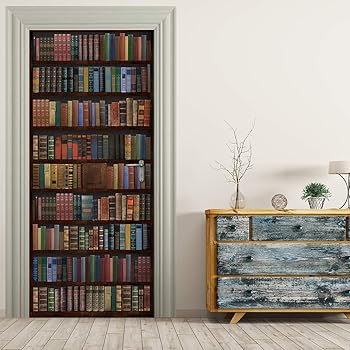 3D Türaufkleber Retro Bücherregal 95x215 Cm - Selbstklebend, PVC, Wasserfest Für Wohnzimmer