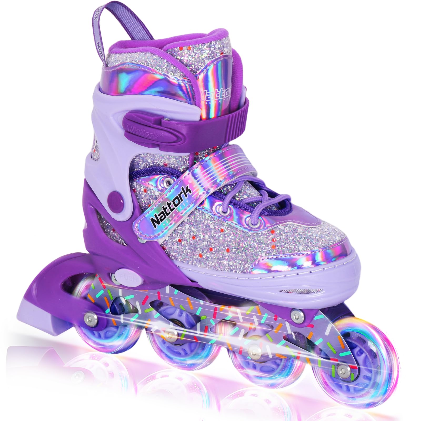 Nattork Patins à roulettes réglables en ligne pour enfants - 4 tailles - Pour l'intérieur et l'extérieur