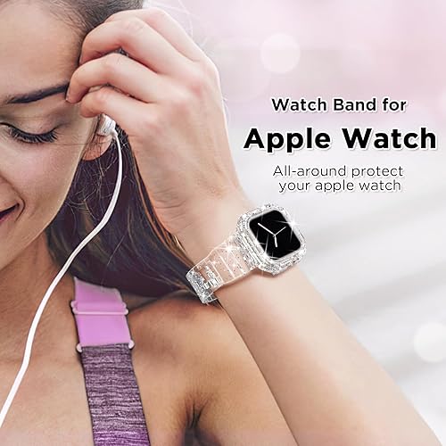 Miniatura 6 de DABAOZA 5 paquetes Compatible con correa transparente para Apple Watch con funda antigolpes, correa de reloj de cristal de gelatina para mujeres y