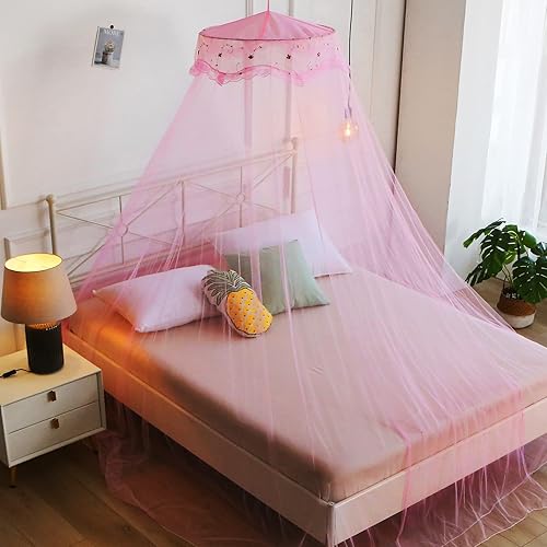 Vista 25 de Toldo de cama con mosquitera para niñas, cortinas de cama King con dosel tamaño Queen desde el techo, tienda de campaña para cama individual