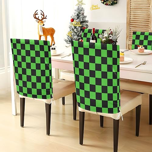 Miniatura 3 de Buffalo Plaid Check Black Lime Green Covers for Chairs Removable for Retro Dining Set of 2 Decoration Dining Table Chair Covers cubiertas para
