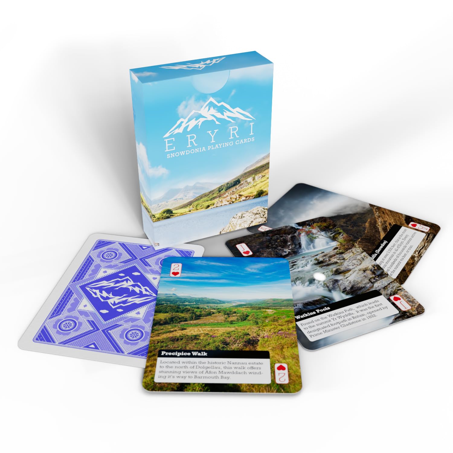 Cultzilla Eryri Snowdonia Playing cards, with photographs by Nick Livesey, with photos of the peaks, lakes