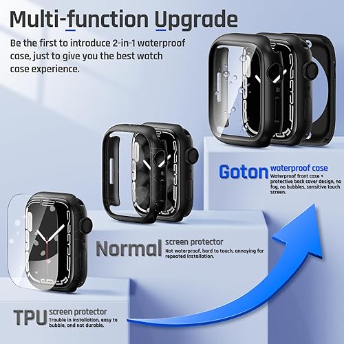 Miniatura 3 de Goton 2 in 1 Waterproof Case for Apple Watch Series 9 8 7 Screen Protector 41mm, 360 Protective Glass Face Cover Hard PC Bumper + Back Frame for