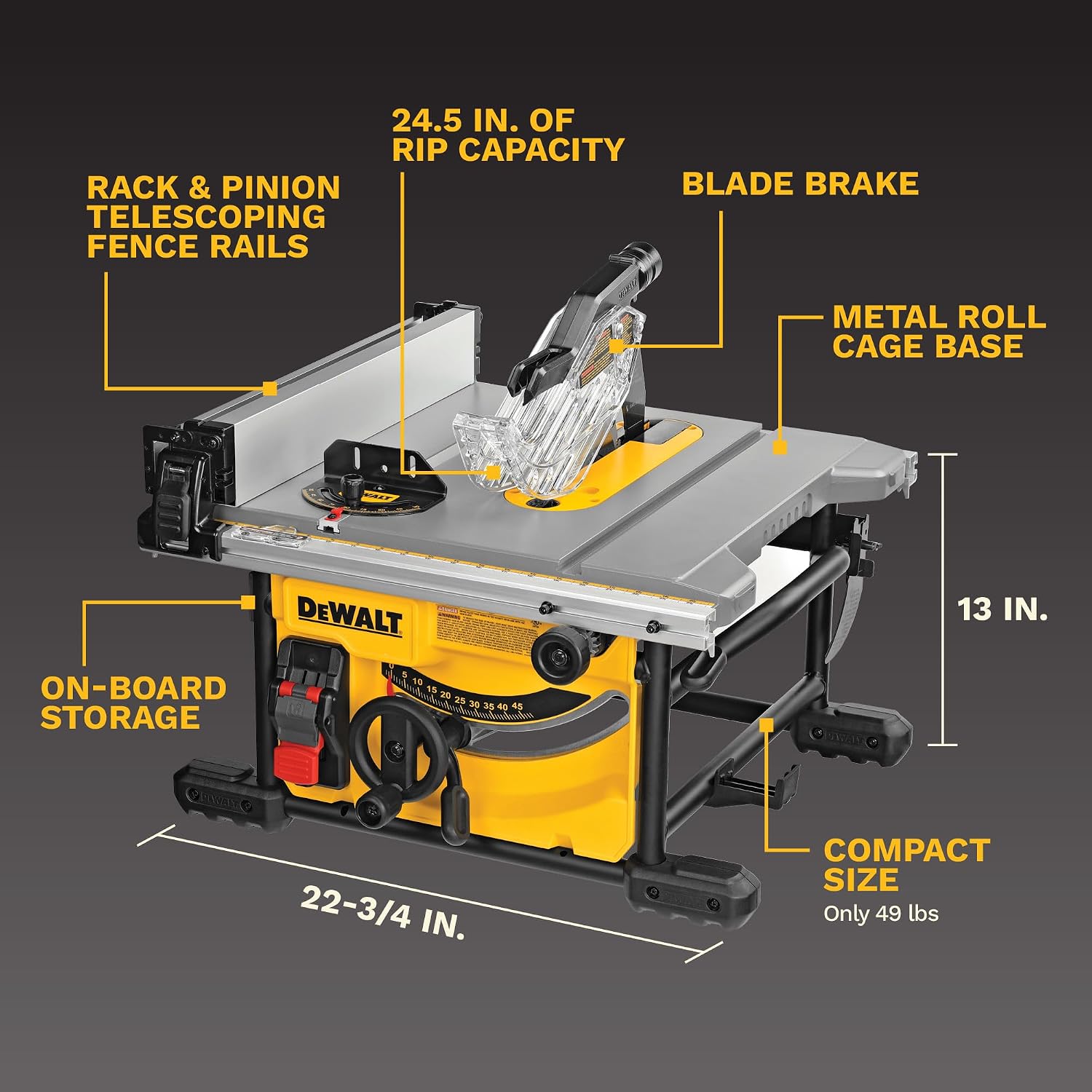DEWALT Portable Table Saw with Stand, 8-1/4 inch, up to 48-Degree Angle Cuts (DWE7485WS)