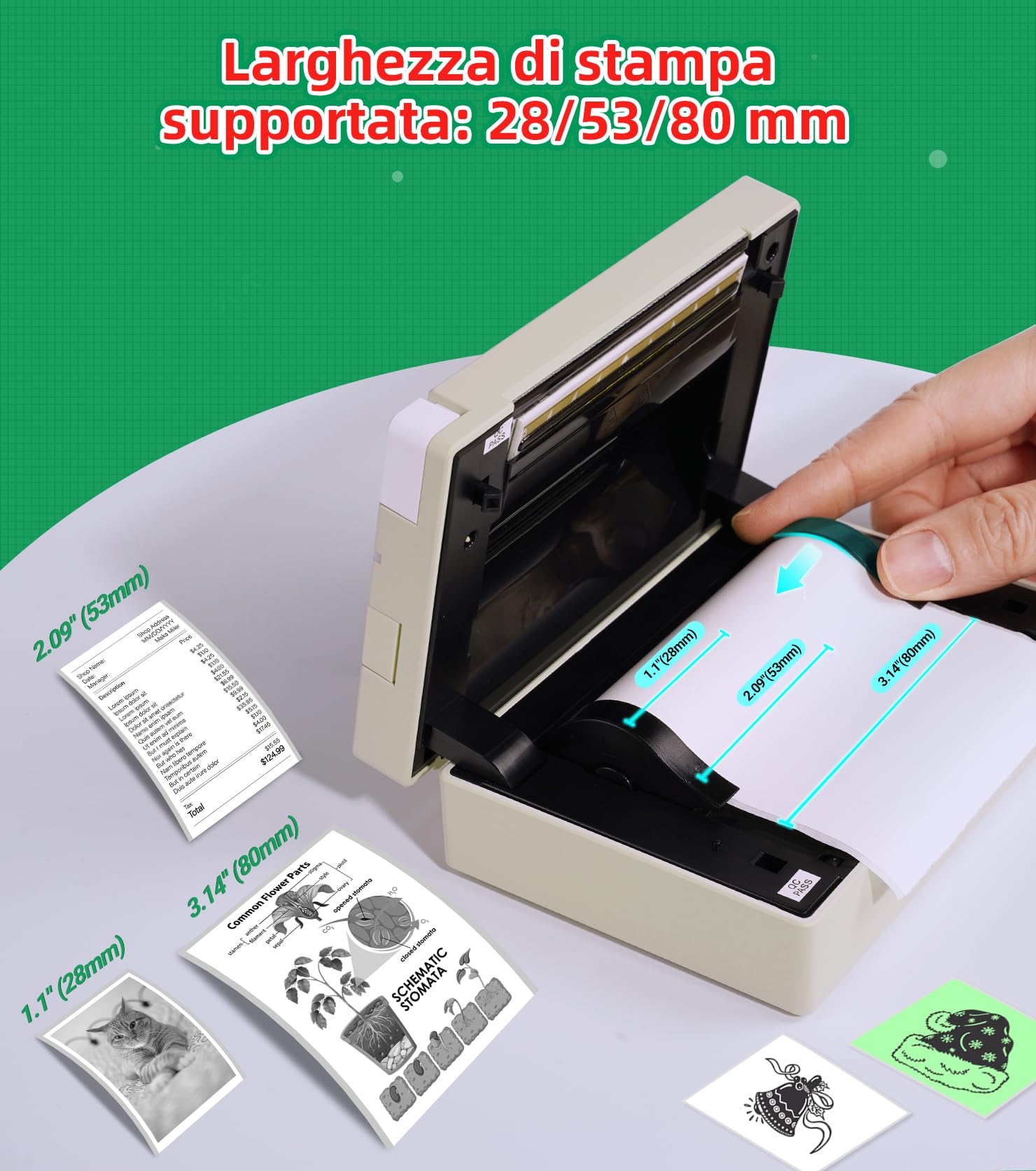 Stampante Termica Bluetooth ORGBRO X3 300DPI, Mini Stampante Portatile Senza Fili per Casa Ufficio Viaggi (Verde Oliva)