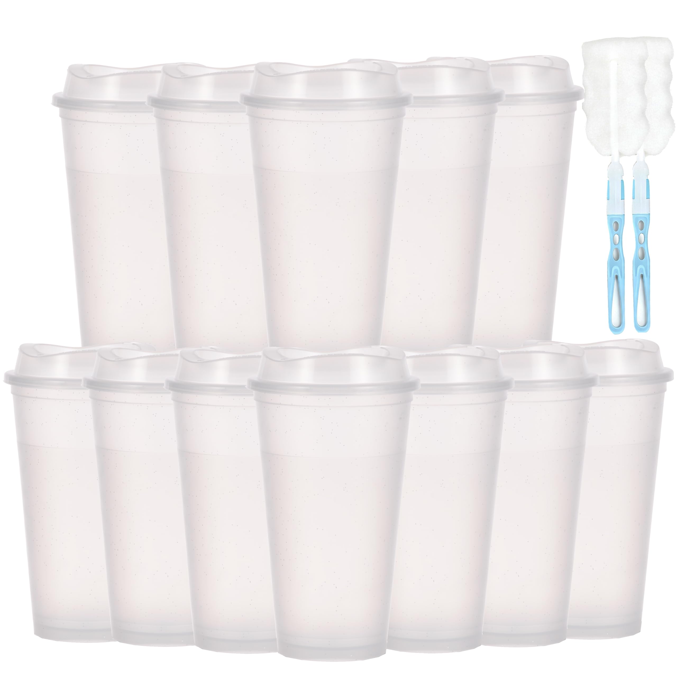 CuppaLifes 475ml Reusable Coffee Cups with Lids, 12 Pack Insulated Plastic Tumblers, Travel Mugs for Hot/Cold Drinks, Smoothie, Takeaway Cups for Adults (12, Glitter White)