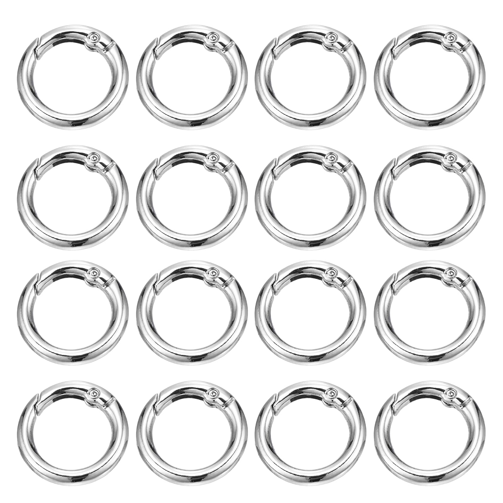 PATIKIL 16 Pcs Metal Spring O Rings, 0.9"/23mm Trigger Spring O Ring Round Clips Snap Hooks Rack Plating for Keyring Buckle Keychains Bag Charm Purse Handbag Strap DIY Craft, Silver-White