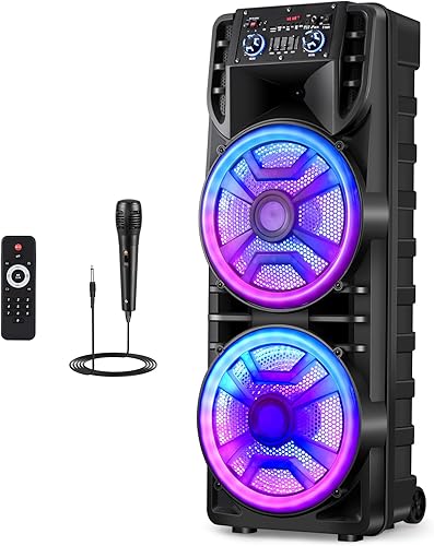 Altavoz Bluetooth inalámbrico dual de 12 pulgadas con micrófono, control remoto, sistema de altavoces PA portátil, luces LED RGB para fiestas,