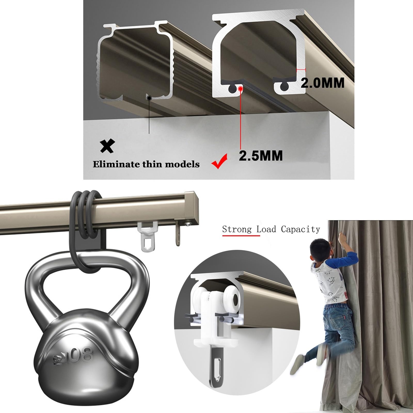 V3VOGUE Rail De Rideau De Plafond en Aluminium 0.5m/1m/3m/6m, Pas Facile À Rouiller, Système De Rail De Rideaux Coulissant Multi-usages pour Séparateur De Pièce Douche Salon Chambre