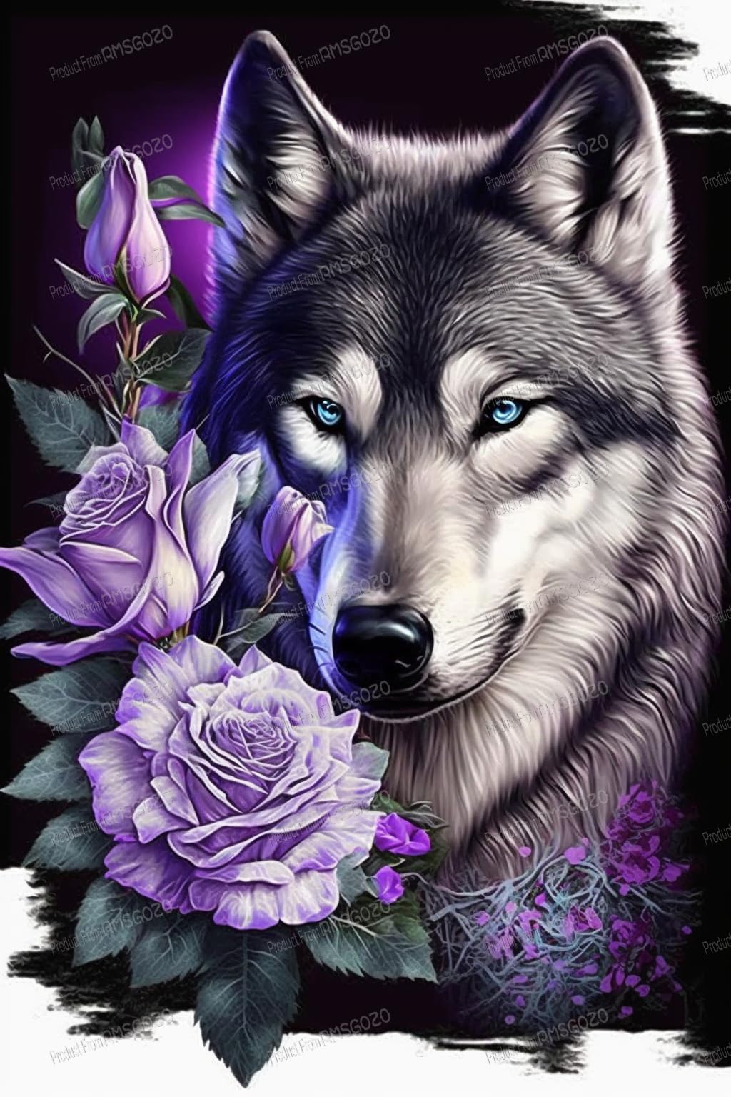 Amazon.com: Purple Rose Wolf Wooden Framed Canvas Poster Modern