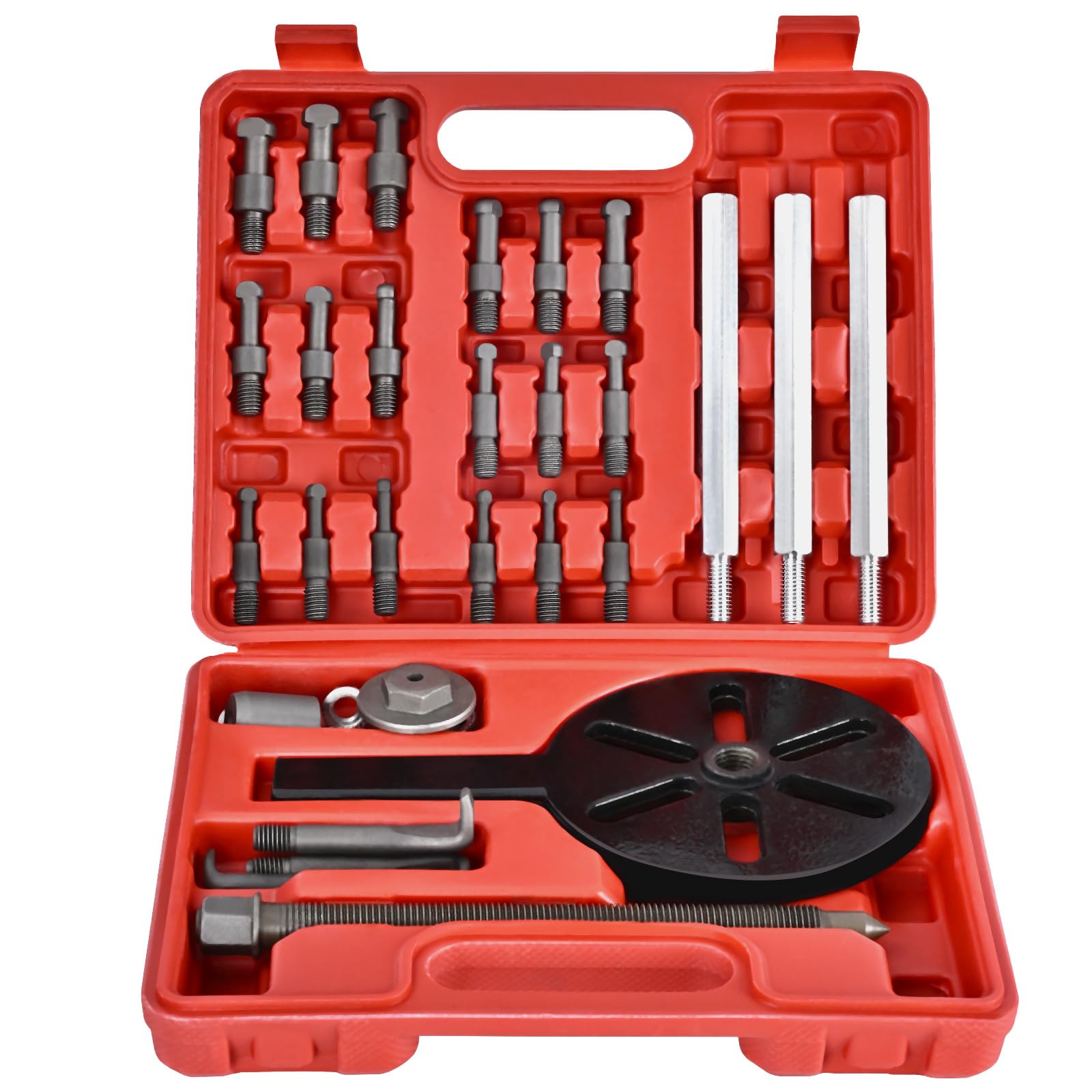 DIYAREA21PCS Bearing Disassembly Puller Bearing Removal Tool Bearing Separator Gear Puller w/ 3-jaw Hooks, 6 Sizes Red Steel Inner Hole Extractor