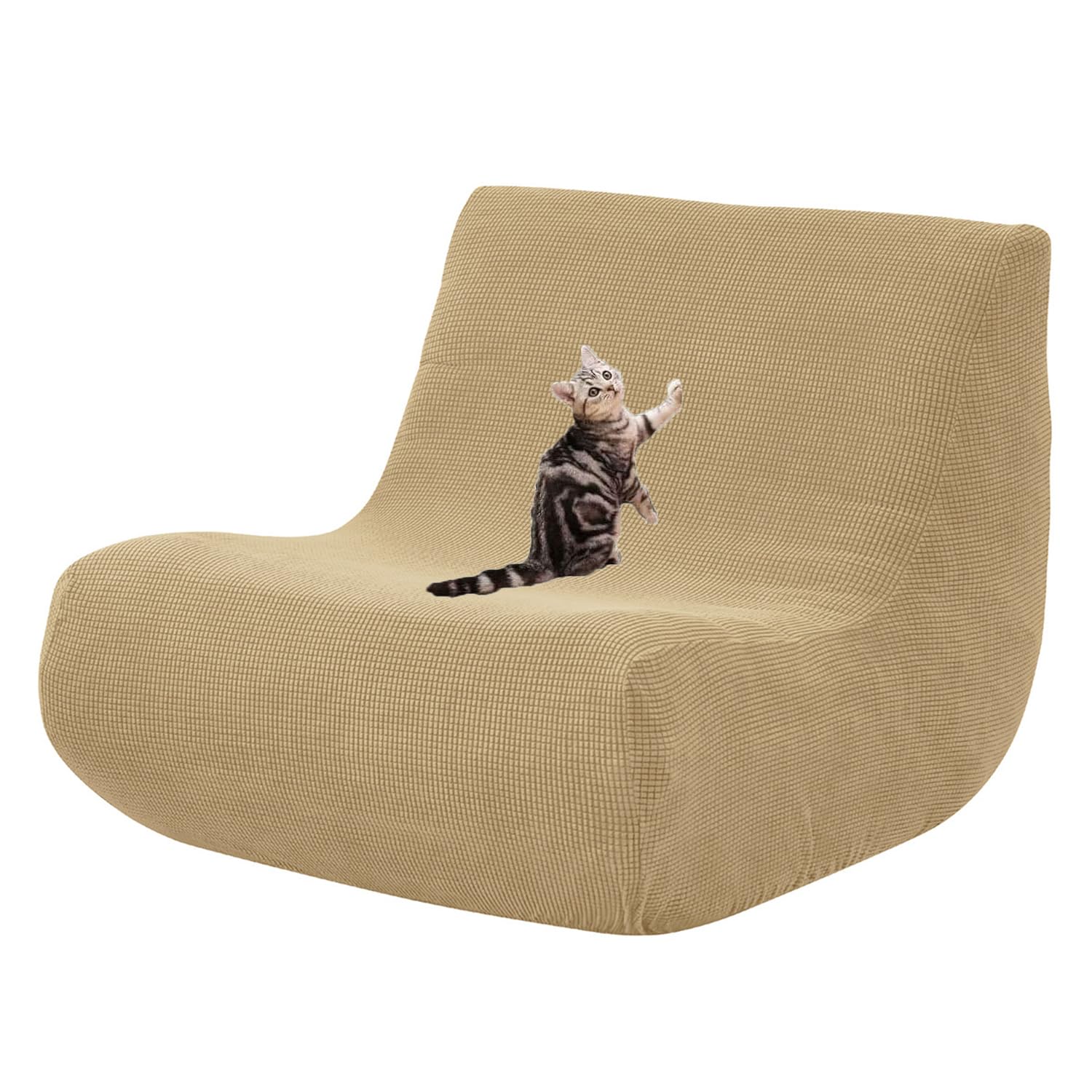 HACLEN Armless Floor Sofa Cover, Stretch Lazy Fireside Chair Cover Washable Armless Bean Bag Chair Slipcover Cat Scratch Proof with Elastic Bottom (Khaki,one size)