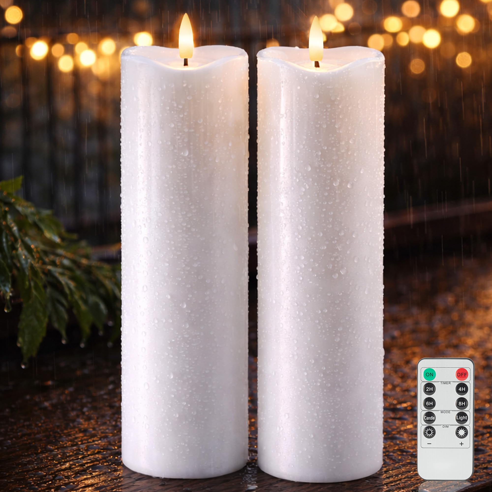 Candele cilindriche a LED senza fiamma, 10,2 x 35,6 cm, impermeabili, con timer, funzionamento a batteria, grandi candele in plastica bianca per esterni (confezione da 2)