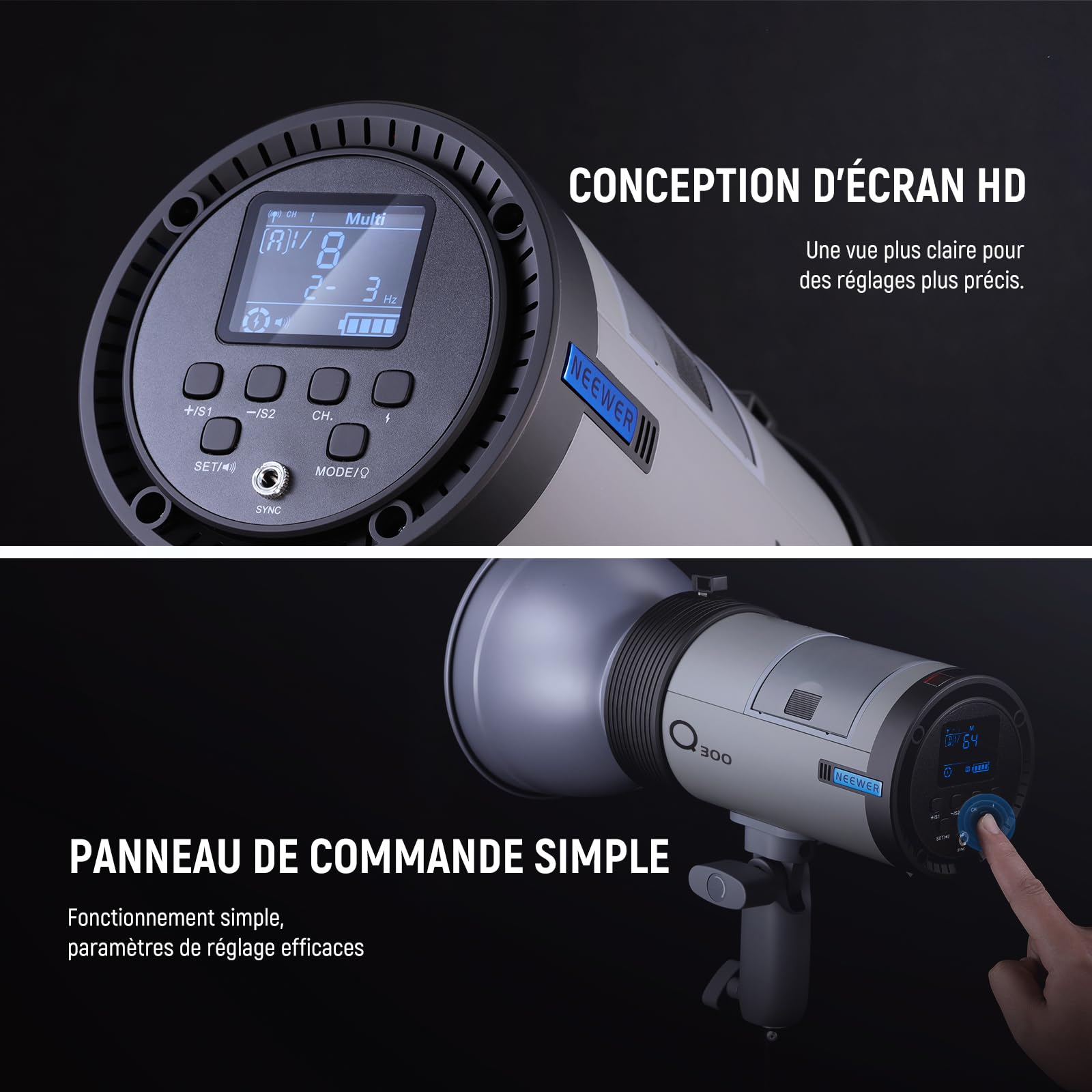 NEEWER Q300 Flash de Studio Extérieur 300Ws 2,4G avec Déclencheur sans Fil Q Compact, Batterie Li-ION 7800mAh,éclairage Stroboscopique pour Studio Photo,Monobloc sans Fil 1000 Flashs Pleine Puissance