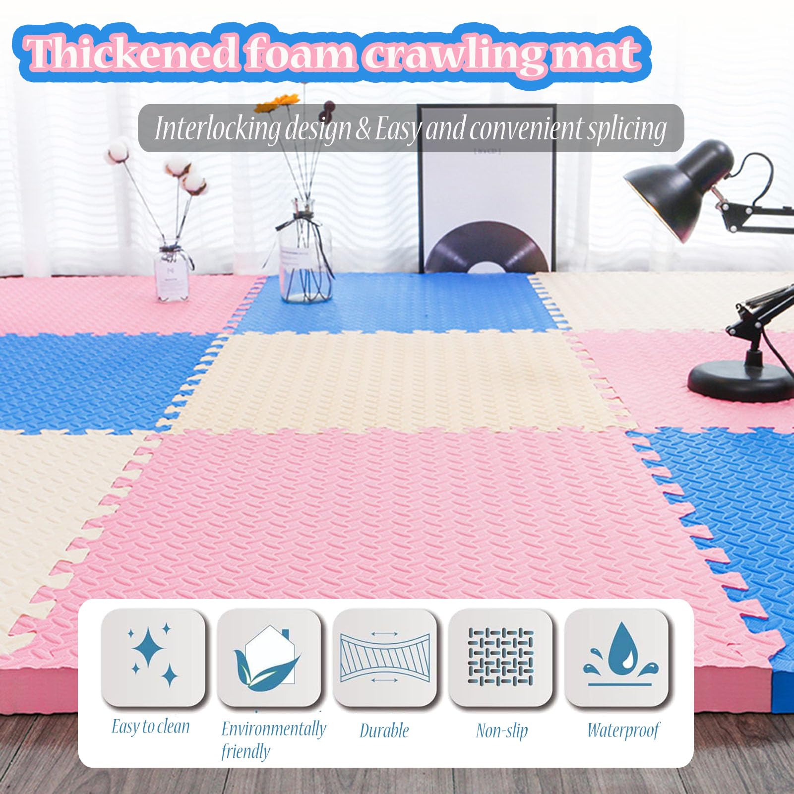 Lot De 9 Carreaux De Moquette En Mousse EVA 30x30 Cm - Tapis Puzzle Doux Et Antidérapant Pour Chambre, Salon, Salle De Jeux - 11