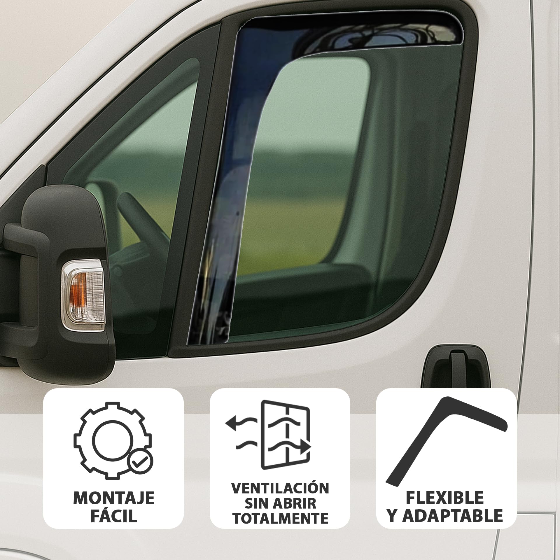 VALDI LED Juego De 2 Deflectores De Aire para Coche Oscurecidos | para Autocaravanas Fiat Ducato, Peugeot Boxer Y Citroën Jumper Desde 2006 A 2024 | Movano De 2023 A 2024| Derivabrisas
