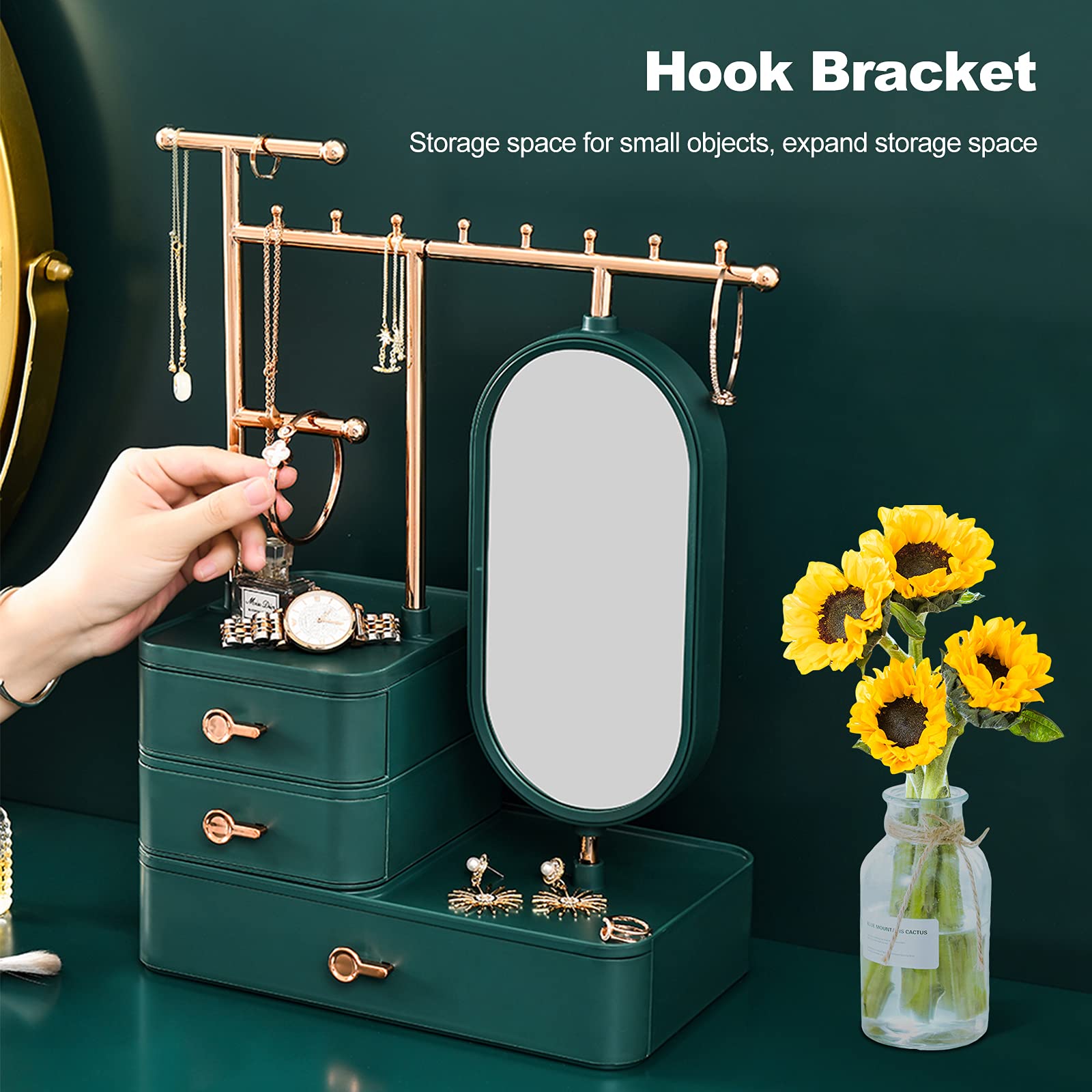 Galatée Schmuckständer Schmuckhalter Kettenhalter - 3 Stäbe drehbar, Schmuckbaum Kettenständer Uhrenständer Schmuckaufbewahrung für Ketten, Ohrringen, Ringen, Uhren und Armbändern - Weiß